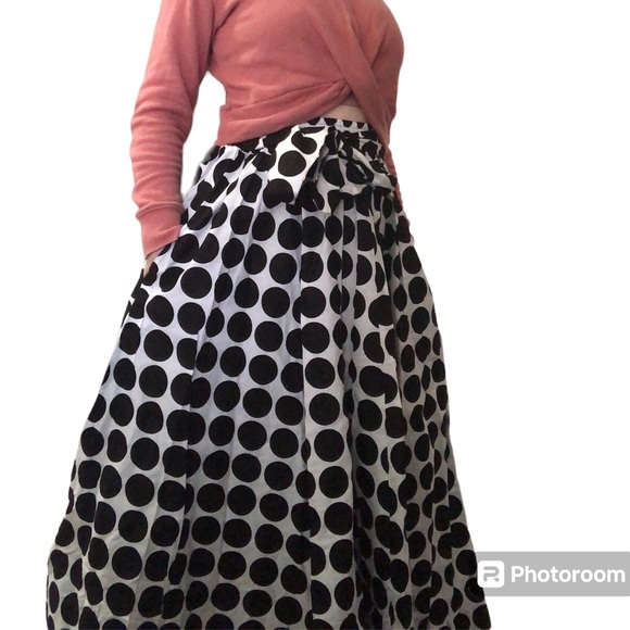 JNF black and white polka dot cotton maxi A line skirt - Picture 3 of 6